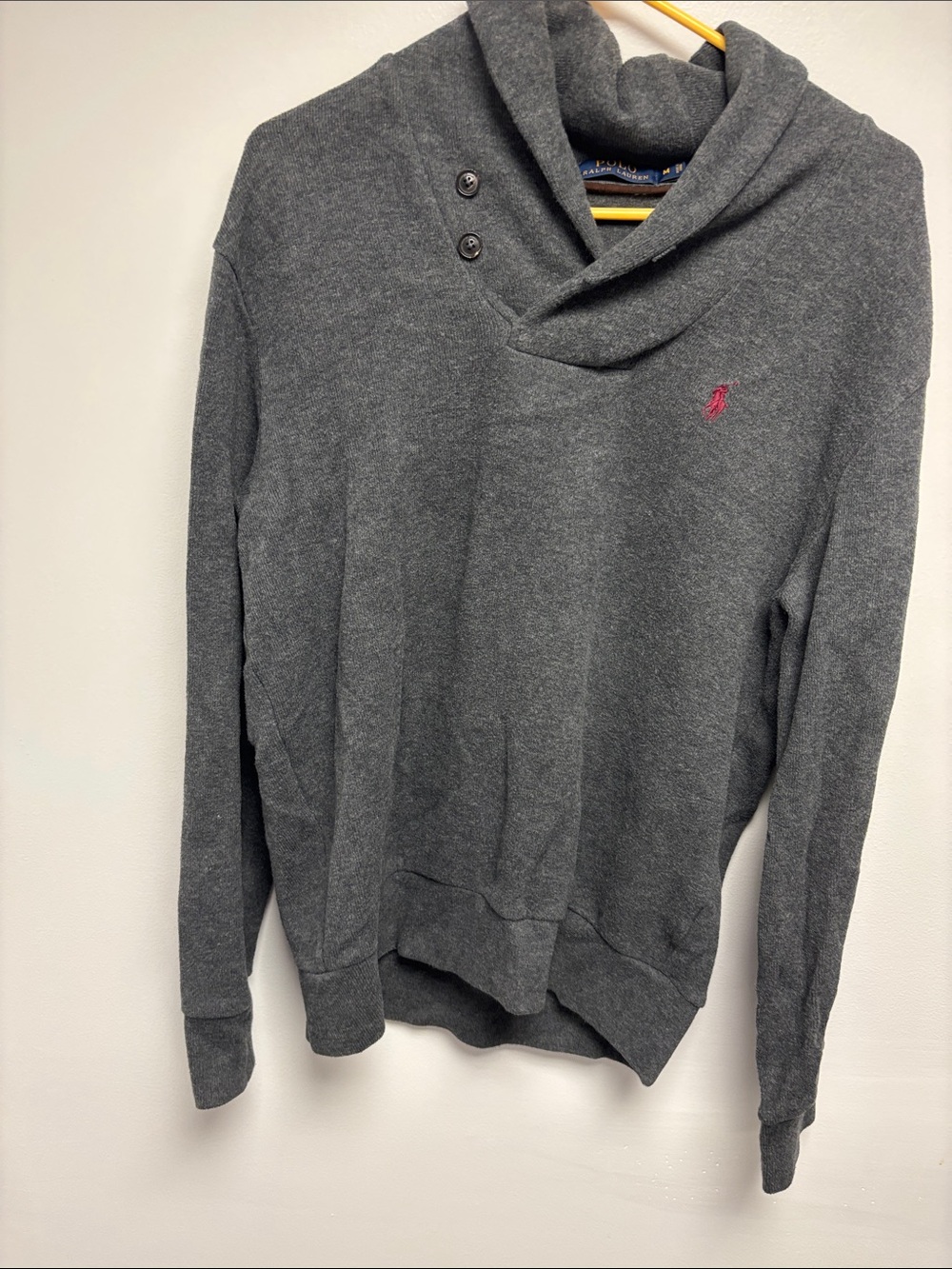 Polo by Ralph Lauren Charcoal Gray Shawl Turtleneck Sweater with Pink Pony